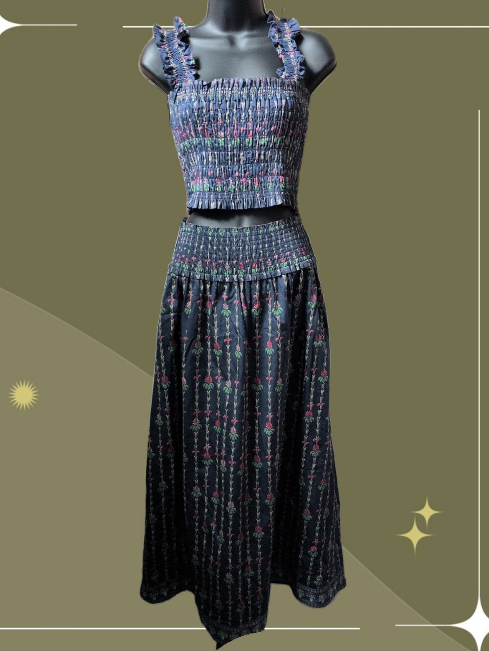 ✨ Hill House Margot Skirt And Top Set In Trailing Fern/Navy Multi Size L